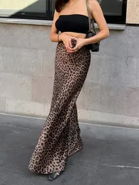 Vintage leopardo impressão trompete saias feminino 2024 rua chique cintura alta saia longa primavera escritório fino zíper 240323
