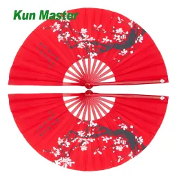 Arts Tai Chi Fan 34cm Bamboo Chinese Kung Fu Fans High Quality Martial Arts Fan Two Hands Fans Plum Flower Pattern Red Cover