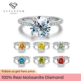 Stylevel luxo real 15ct anéis de diamante para mulheres grande solitaire casamento genuíno 925 prata esterlina jóias 240402