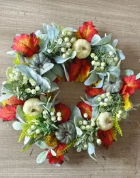 Decorative Flowers Autumn Wreath Wall Decoration Frost Leaves Pumpkin Pendant Door Hanging