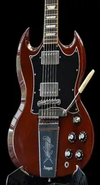 Sällsynt Angus Young Wine Cherry Red SG Electric Guitar Graved Lyre Vibrola Maestro Tremolo Little Pin Tone Pro Bridge Pearl Trape3824790