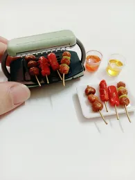 1/6 skala dockhus miniatyr grillar rostare mini bbq kött boll korv mat för docka hus kök lek leksaker tillbehör