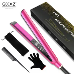 Irons QXXZ 2In1 Flat Iron Hair Straightener Ceramic Heat LED Electric Straight Curler Salon Hairstyle Tool Free Shipping