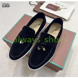 LP Womens Dress Shoes Top Quality Cashmere Mans Loafers Designers Shoe Classic Buckle Round Toes Flat Heel Leisure Comfort Four Seasons Women Factory Loafer 35-45 A41