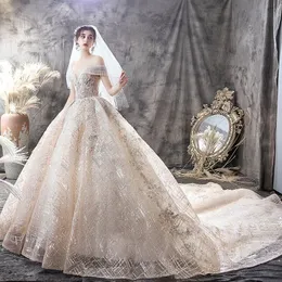 2024 Скромная принцесса a Line свадебные платья аппликации от плеча Bling Bridal Howns Свадебное платье плюс размер vestidos de noiva кристаллы.