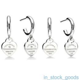 High Edition Original 1to1 Brand Logo Womens Earring Tiffancy 925 Sterling Silver Heart Shaped Diamond Pendant örhängen Hoop Huggie örhängen för kvinnor