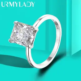 Urmylady 4ct esmeralda anel s925 prata esterlina banhado 18k ouro branco aliança de casamento anéis de noivado para mulheres 240402