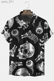 Koszule męskie nowa hawajska koszula dla mężczyzn Skull 3D nadrukowana koszula plażowa krótkie rękawowe guziki swobodne męskie koszule czaszki ponadwymiarowa camisa s-5xl 240402