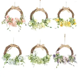 Kwiaty dekoracyjne Rattan Circle Symulacja 13 -calowe sztuczne kwiaty wieniec frontowe zieleń Garland Garland Farmhouse Ornament Home