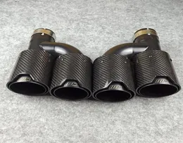 Um par de pontas de escape de fibra de carbono estilo H, silenciador automático, preto brilhante, aço inoxidável para BMW com M logo233k83050182298914
