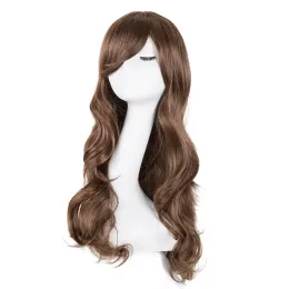 Wigs Curly Wigs FeiShow Synthetic Heat Resistant Fiber Long Light Brown Hair Salon Inclined Bangs Hairpiece Costume Cosplay Hairset