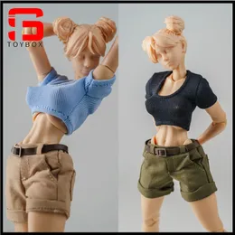 1/12 escala feminino apertado curto camiseta casual shorts roupas modelo caber 6 romankey soldado figura de ação corpo bonecas 240328