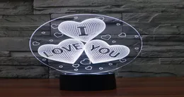 7 Färgförändring 3D Abstract Vision Amazing Optical Illusion ThreeHeart I Love You 3D Effect Touch Keys Home Decoration LED Tabell L6940619