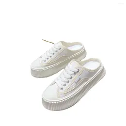 Casual Shoes COZOK Summer Women's Thick Soled Biscuit Half Trailer Canvas Small White One Step Higher