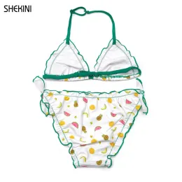 Set Shekini Girls kantar trójkąt bikini marszczone dno śliczne dwupoziomowe kostium kąpiel