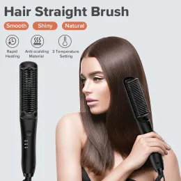 Ütüler saç düzleştirme fırçası hızlı ısıtma tarağı kıvırma ütü styler fırçası antilancald portatif düzleştirme tarak antifriz saç ayı