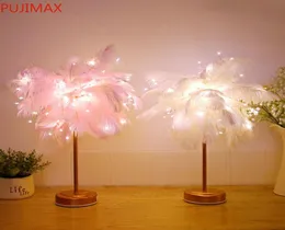 LED Feather Shade Table Desk Lamp Atmosphere Night Light Christmas Decor Soft pink Bedroom Study Room3495358