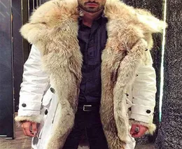 Men039S مقنع أسفل سترة الشتاء معطف طويل سميك أبيض البيع بالتجزئة خط بلوك ألوان سترة دافئة الملابس 20213000888