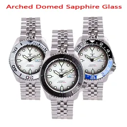 Domed Sapphire Glass SKX Mod Mechanical Steel Watch Men S NH36 Movt Ceramic Insert White Sub Dial 200m Diver Clock 38 Crown 240327