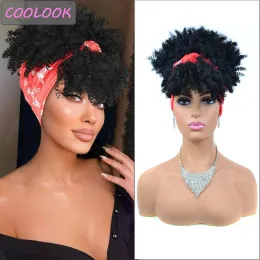 Peruparam as perucas da faixa encaracolada Puff Curly Wigs Afro Afro Kinky Curly Wig Wig Synthetic Resistente Turbano Babas de cabeça de cabeça para mulheres negras