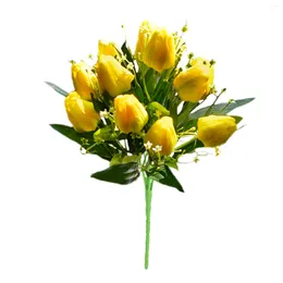 Dekorativa blommor 12 huvuden Artificial Yellow Tulip Bouquet Simulation Flower Gunch Prop For Wedding Decoration Home Room Valentine's Day