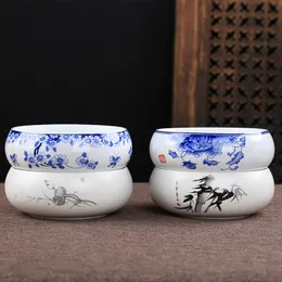 Set da tè kung fu dipinto a mano all'ingrosso accessori per la cerimonia del tè blu e fiore smalto opaco piccolo lavaggio in ceramica per il lavaggio del tè lavaggio della tazza vintage