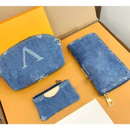Fashion Wallets Denim Bag Luxus Designer Wallet Women Card Tasche Blue Cowboy Geldbeutel Jacquard Stickerei Zipper Handtasche Piles