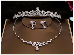 Flower Crown Set Wedding Accessory Trendy Zircon Tiara Necklace Rhinestone Crown for Bride Wedding Pageant Crowns3881851