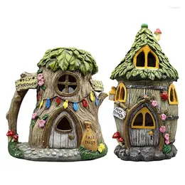 Garden Decorations Craft Miniature House Solar Powered Led Light Fairy Outdoor Walkway Resin Cottage Christmas Lamp Decoration