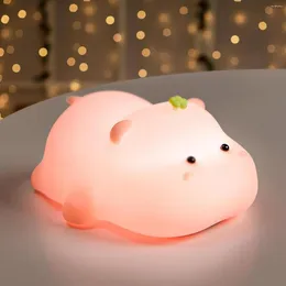 Night Lights Cute Silicone Hippo Light For Kids Baby Lamp Dimmable Animals Rechargeable Nightlight Bedroom Bedside