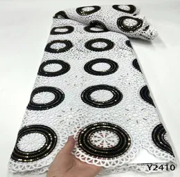 2022 Африканская чистая кружевная ткань 5 ярдов с французскими блестками Высокое качество Вышитые нигерийские кружевные ткани для свадебной вечеринки для шитья Y24102311333
