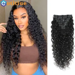 Extensions Water Wave Clip In Hair Extensions Human Hair Brazilian Human Hair 8 Pieces And 120g/Set Natural Color 1226 Inches Remy Hair