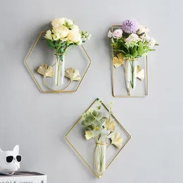 Vasos Nordic Home Decor Acessórios Metal Macrame Parede Hidropônica Flor Moderna Sala de estar Transparente Vaso Presente