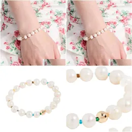 Strand z koralikami Vlen Natural Fresh Water Pearl Bransoletka dla kobiet biżuteria Przyjmuje Friends Boho Stretch Pseras Mujer Drop Bracelets DH32K