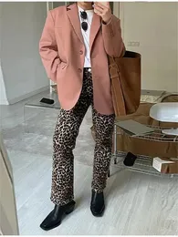 Женские джинсы с леопардовым принтом, брюки-карандаш с высокой талией Y2k, узкие прямые брюки с изображением гепарда, уличная одежда, винтажная одежда 240319