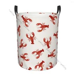 Laundry Bags Basket Round Dirty Clothes Storage Foldable Lobster Pattern Hamper Organizer