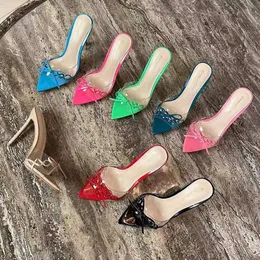 Grossi Rossi Women Heel Slippers Sandals Stiletto Bugles PVC High High Cheels 105mm on Open Open Open Ene Sehency Diamond Mesh Shoes Top Quality