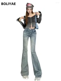 Jeans da donna Boliyae American Vintage Blue High Street Denim Flare Pants Pantalones da donna Moda Y2K Pantaloni a ferro di cavallo femminili