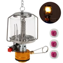 Tools Tragbare Camping-Gaslaterne für den Außenbereich, Piezo-Zündung, Mini-Gas-Zeltlampe, Licht mit 3 Glühlampen und Adapter, tragbares Gaslicht