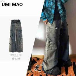 Jeans masculinos mijko ro estilo homens e mulheres cidade unisex calças lavagem perna larga multi bolso gradiente jeans moda mensl2404
