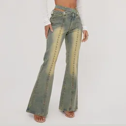 Kvinnors jeans 2024 vintage mager låg midja flare kvinnor syra tvättar smal passform stretch boot cut denim byxor täta byxor w932
