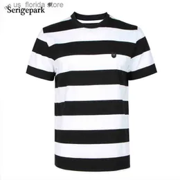 Men's T-Shirts 2021 France Serige park striped t shirt for classical design with tie badge new design for big size high quality cottomaterial G1229 Y240402