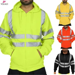 Jaquetas masculinas VOLALO Homens Mulheres Workwear Casaco Casual Segurança Reflexiva Faixa Hoodies Manga Longa Jaqueta Unissex Moda Com Capuz Zipper Outwear