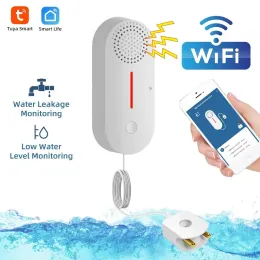 Control Tuya Wifi Smart Water Leak Sensor Water Overflow Level Detector Security Sound Alarm System Flood Leakage Sensor Remote Monitor