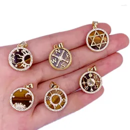 Pendant Necklaces Natural Stone Tiger Eye CZ Circle LOVE Star Of David Moon Compass Gold Plated Necklace Accessories Charms Jewelry Making