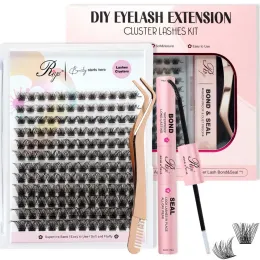 Rzęsy Zestaw przedłużania rzęs DIY w domu 144PCS Poszczególne rzęsy Zestaw Naturalne klastry rzęs D Curl Wispy Lash Zestaw z makijażem kleju rzęs