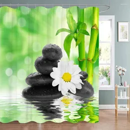 Zasłony prysznicowe Zen Lotos Lotus Meditation Kamień zielony bambusowy kwiat roślinna wystrój łazienki