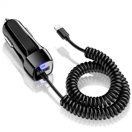 Caricabatteria da auto Cavo dati USB tipo C Cavo micro USB a molla telescopico di ricarica rapida per accessori iPhone Cavo USB per auto