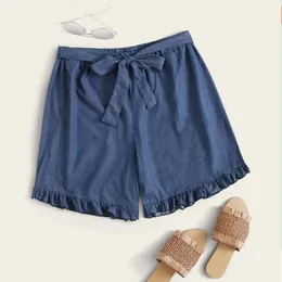 Plus Size Summer Loose Casual Short Elastic Tie Bowknot Wide Len Laceup Beach Kvinnlig stor shorts 5xl 6xl 7xl 240322