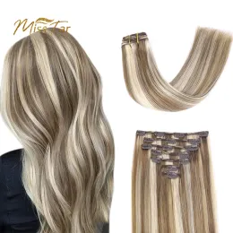 Наращивание волос Remy Clip in Extensions Невидимые прямые Ombre Золотистые блондинки Натуральные волосы Наращивание человеческих волос с зажимами 1424 дюйма 120G